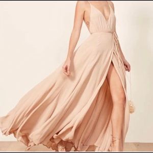 Reformation Callalilly Champagne gown NEVER WORN! Made from 100% recycled paper
